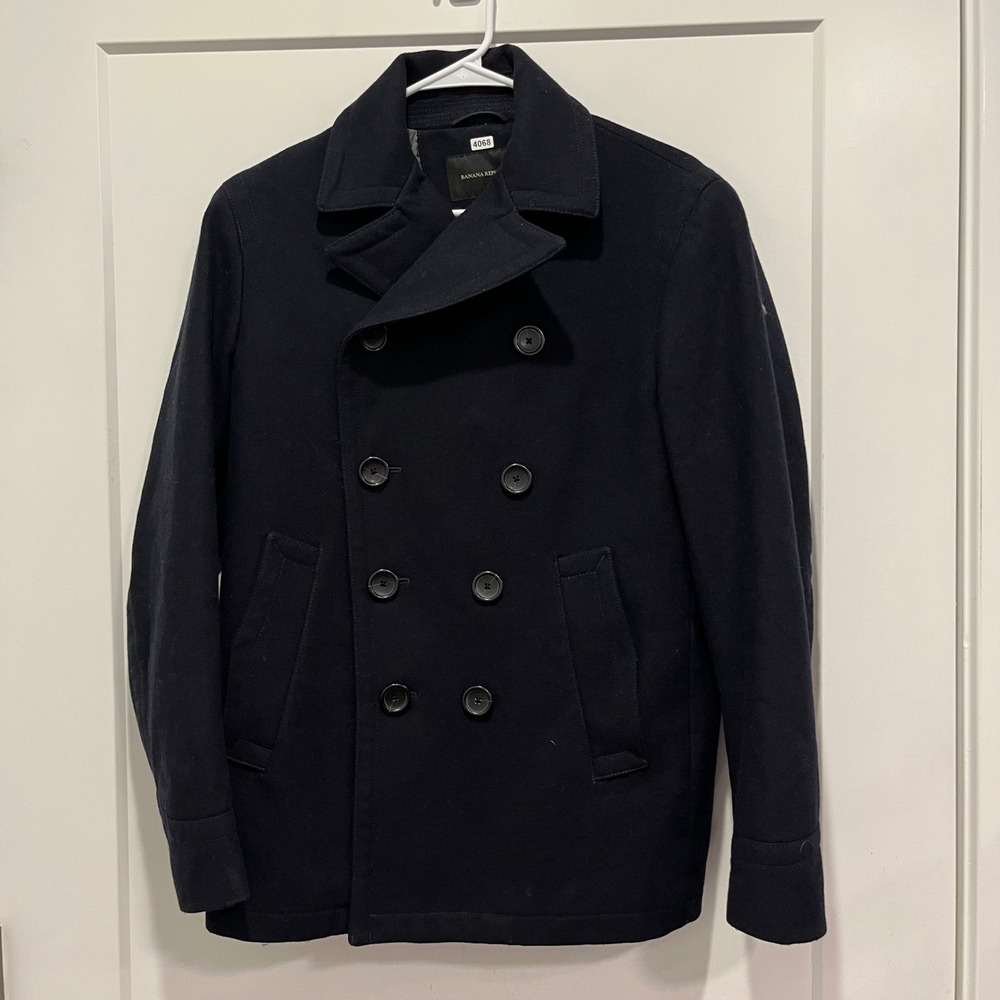 Banana Republic Mens Navy Blue Wool Double Breasted Pea Coat Jacket Small